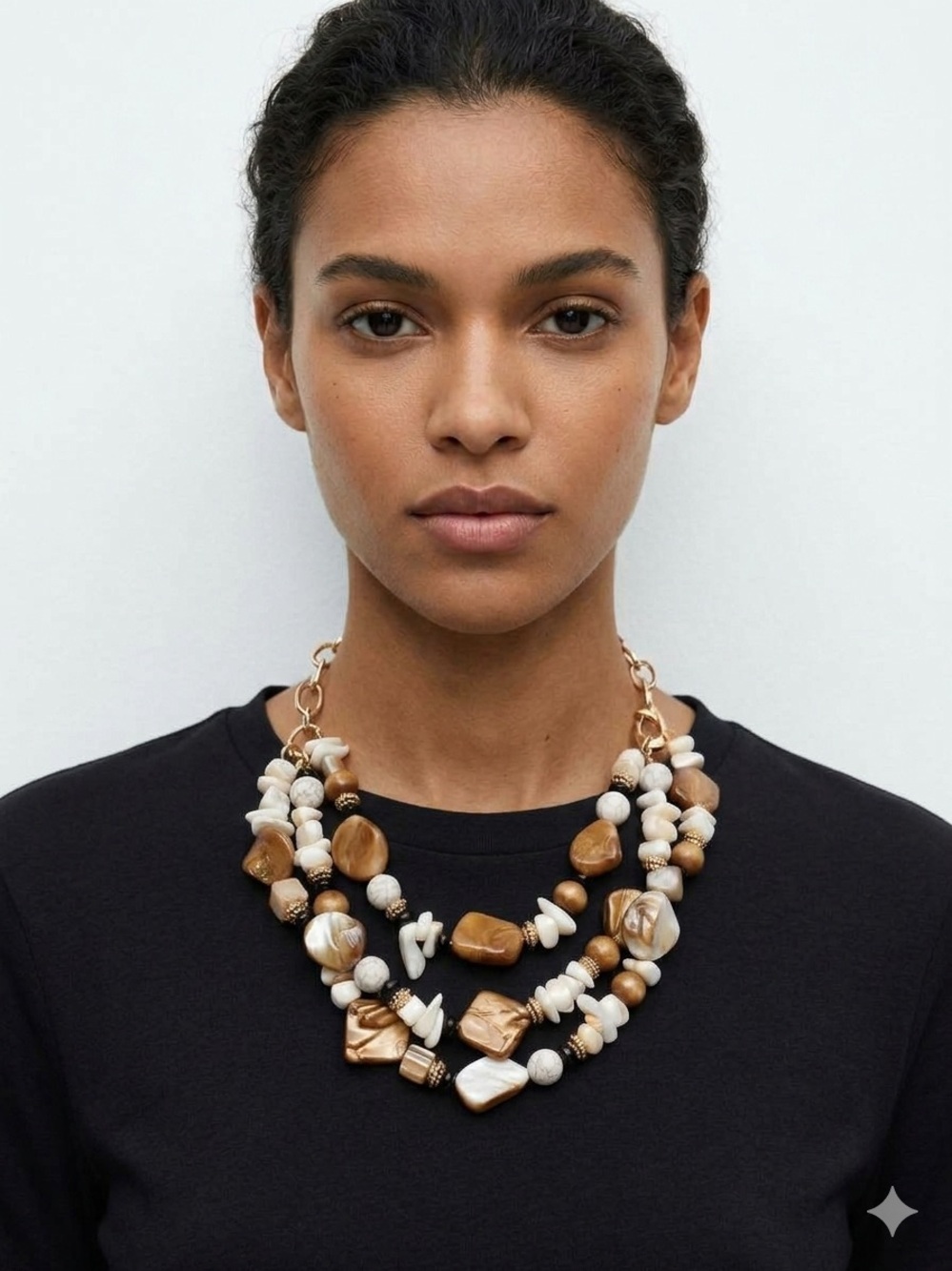 Lia Sophia Gold and Cream Layered Beaded Necklace